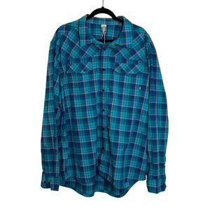Stio Snap Front Long Sleeve Casual Shirt Size XXL‎ Blue Windowpane Plaid Outdoor